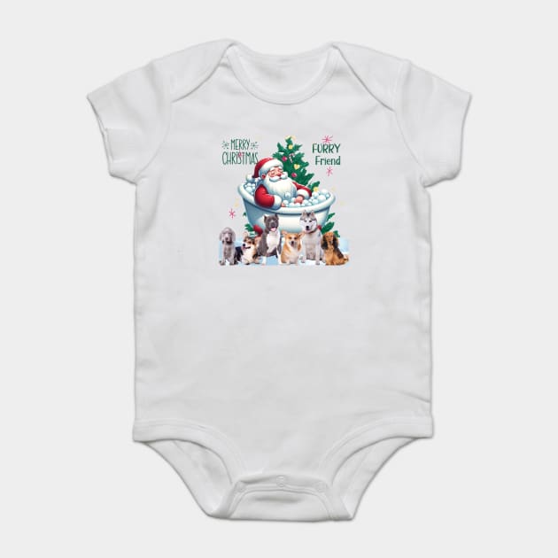 Merry Christmas Furry Friends Baby Bodysuit by Jo Palmer
